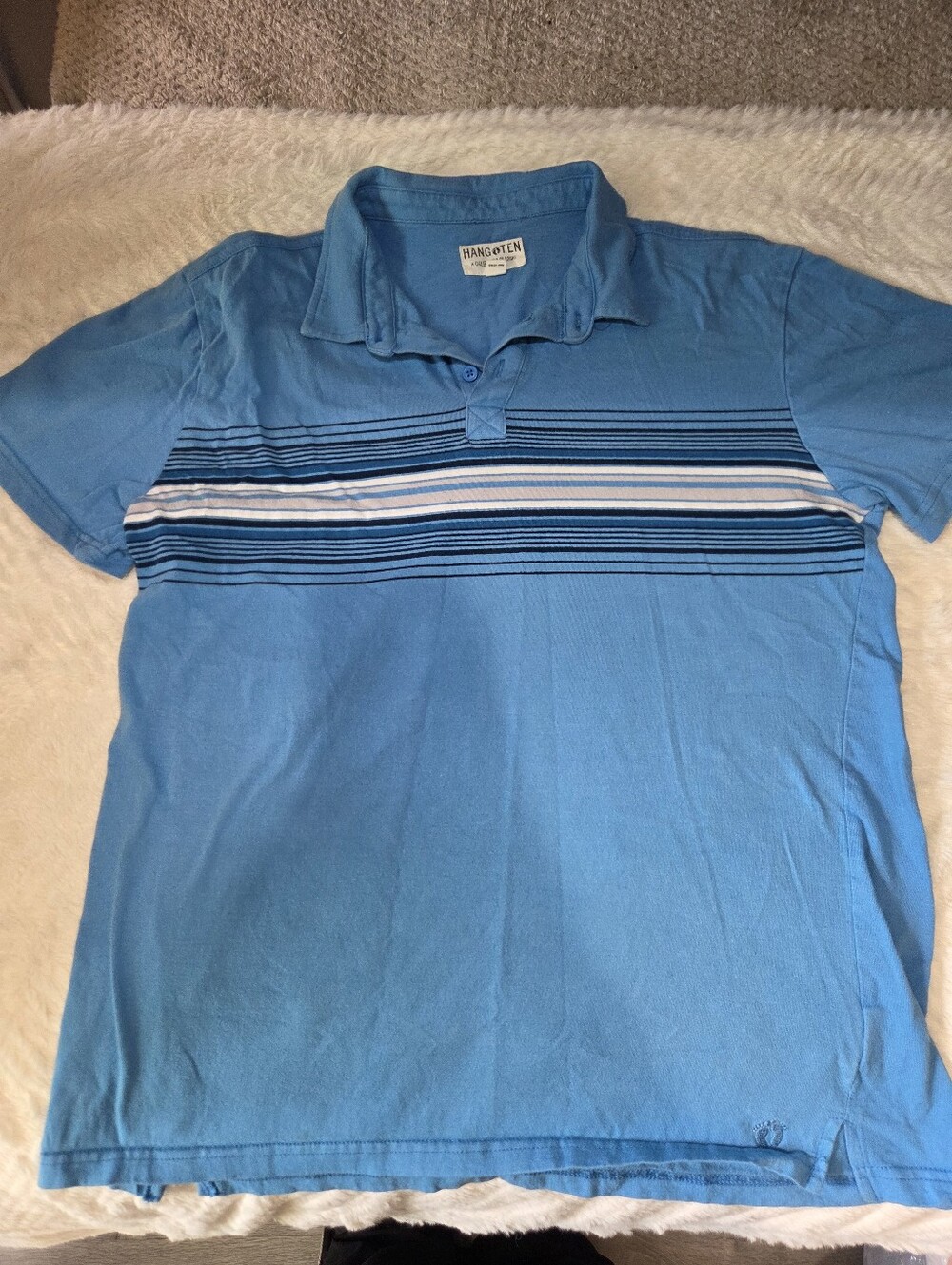 Hang Ten Light Blue Polo with White & Navy Stripes